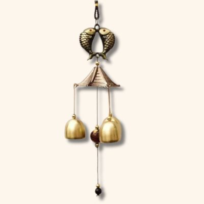 Carillon à vent tibétain 3 clochettes 2 poissons